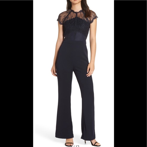 HARLYN Pants - Harlyn Lace Illusion Top Jumpsuit Black XS
